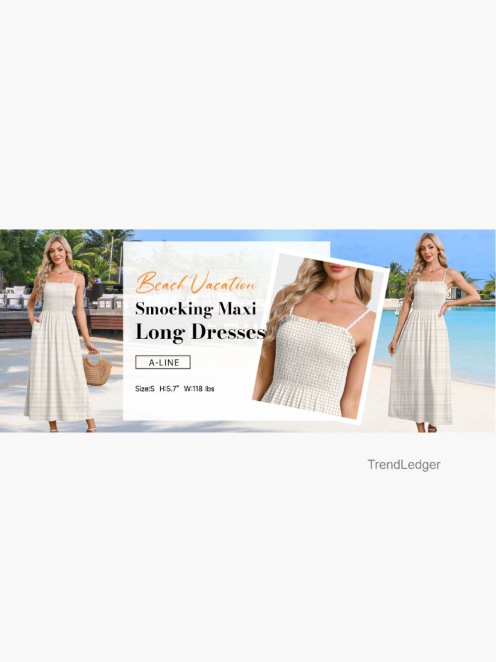 Spaghetti Strap Maxi Dress Smocked with Pockets Boho Beach Long Sundress - Picture 6 of 7